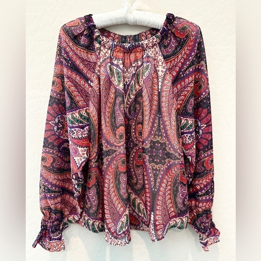 LOFT | Boho Paisley Print Blouse Long Sleeve Multicolor Sheer Top NWT | Medium